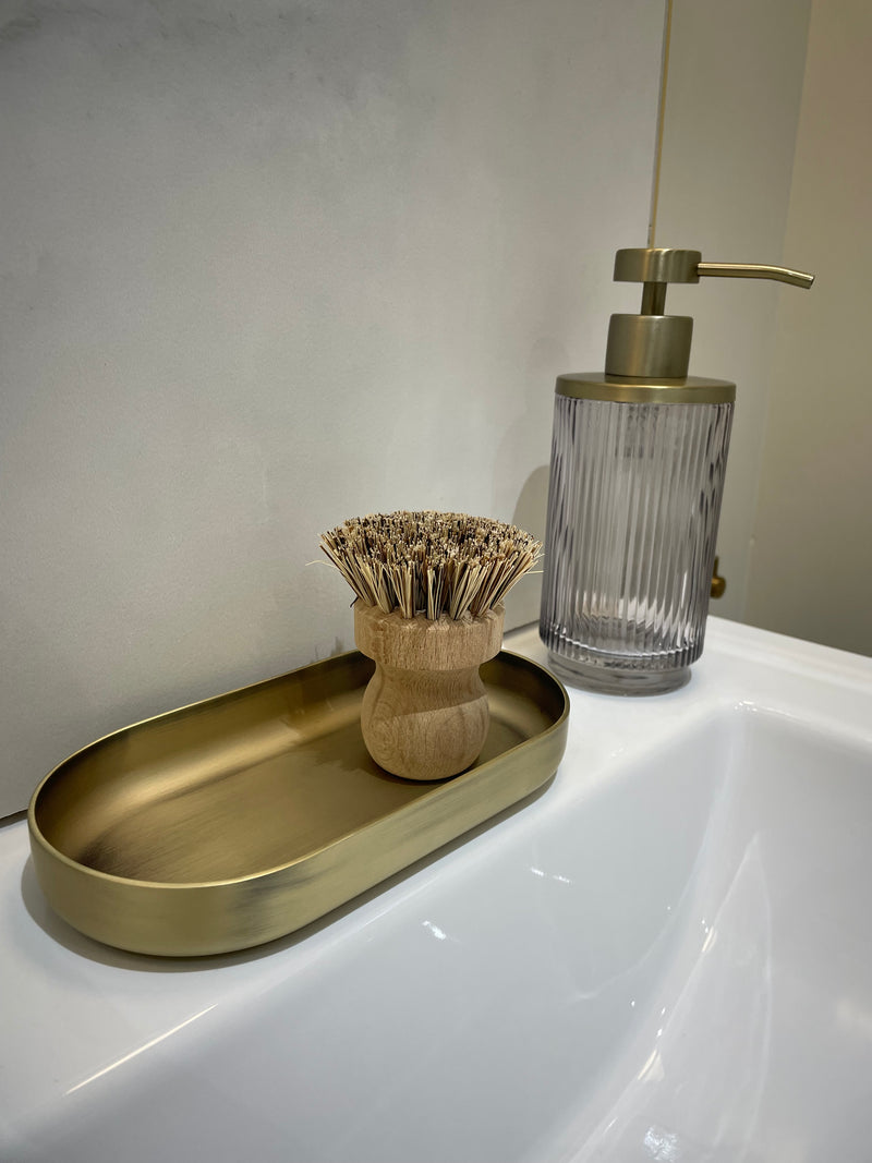 Antique brushed Brass Ribbed smoked Glass Soap Dispenser