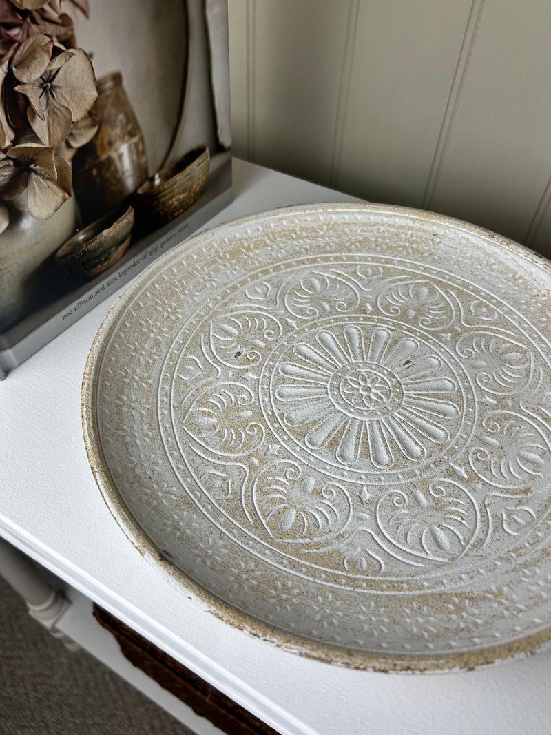 White Wash Wooden Patterned Tray Plate 29cm