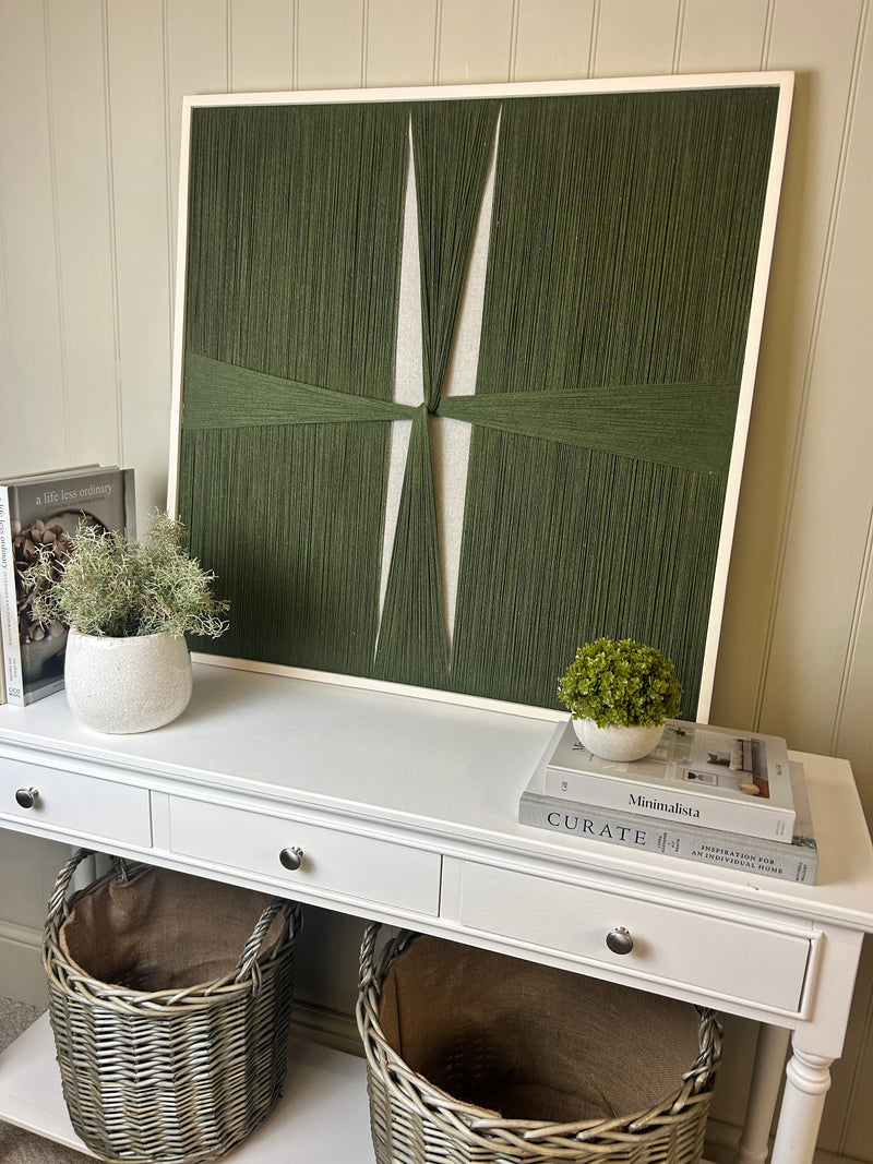 Dark Green String Wall Art With cream Wooden Frame 80cm