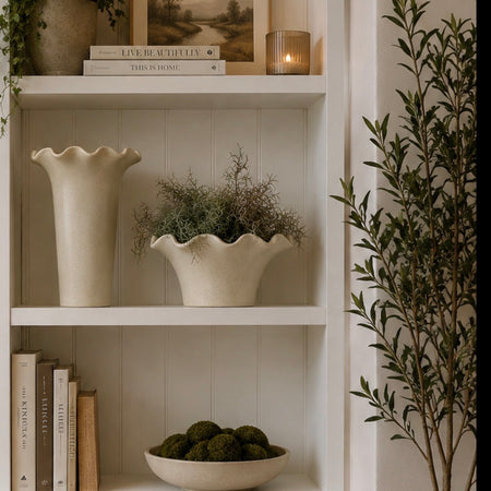 Cream textured frill ripple edge plant pot and vase 2 styles