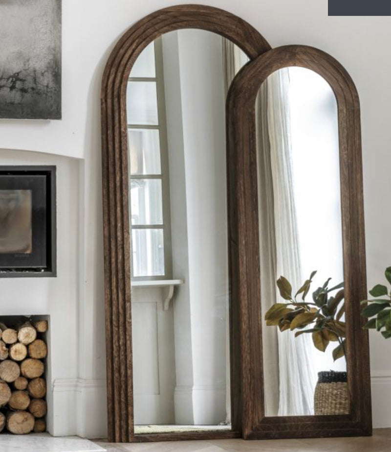 Dark wood stain arched floor length mirror two sizes