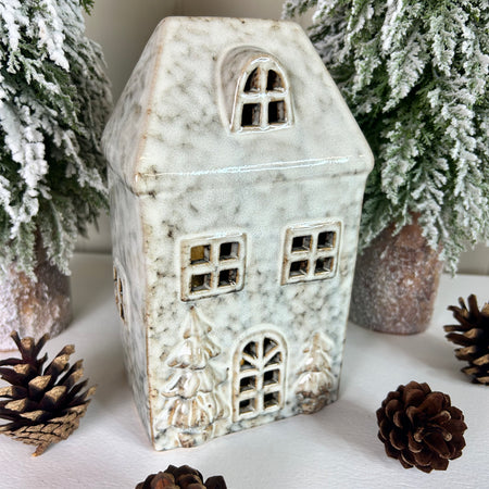 Neutral Two Tone reactive glaze LED light up Ceramic House