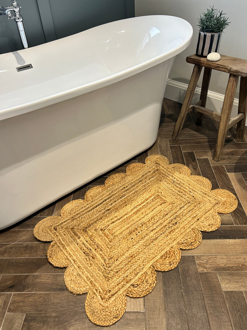 Natural jute scallop edge rug door mat 60x90