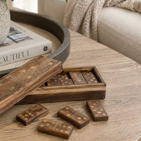 Brass wood dominoes set
