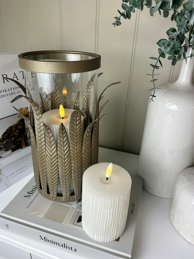 Metal Leaves Bronze tall Candle Holder, 2 sizes