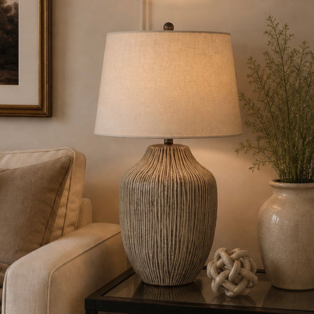 Ribbed lamp brown with linen shade