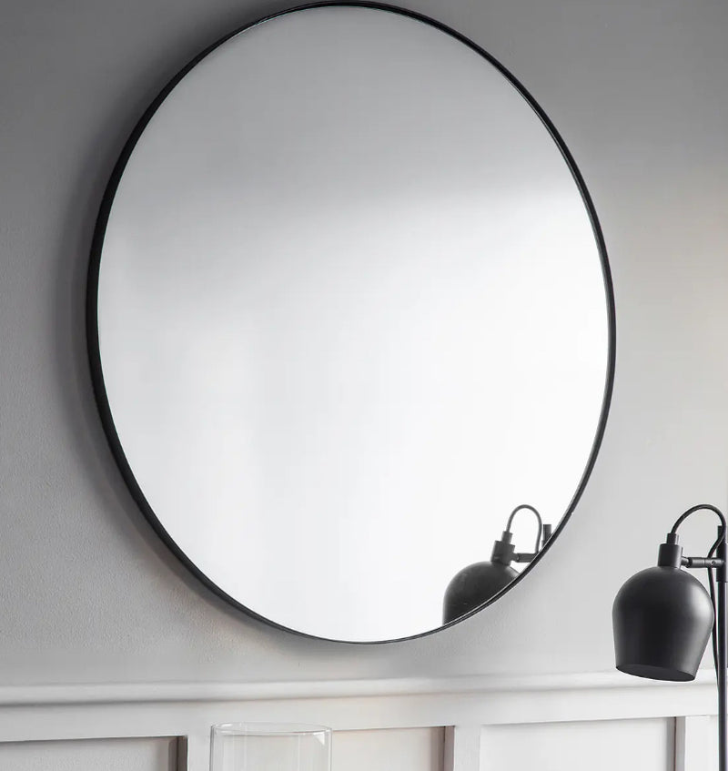 80cm black round metal mirror