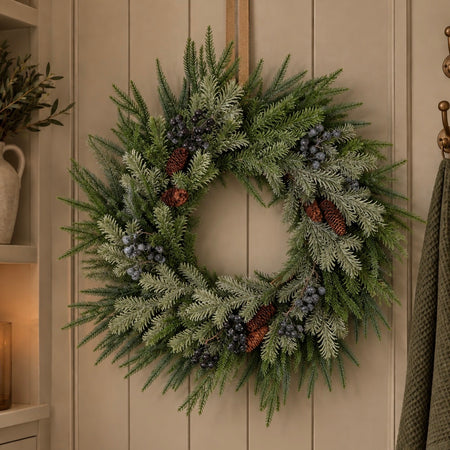 Juniper blue berry and mixed foliage large wreath 60cm