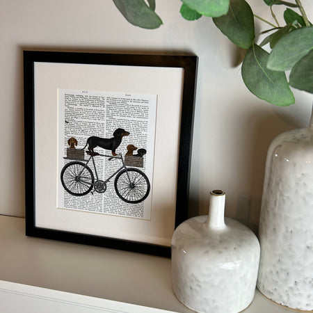 Sausage Dog on Bike Framed Print