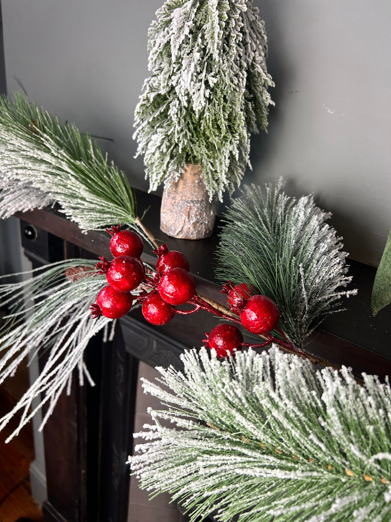 Large thick Red Berry Frosted Garland