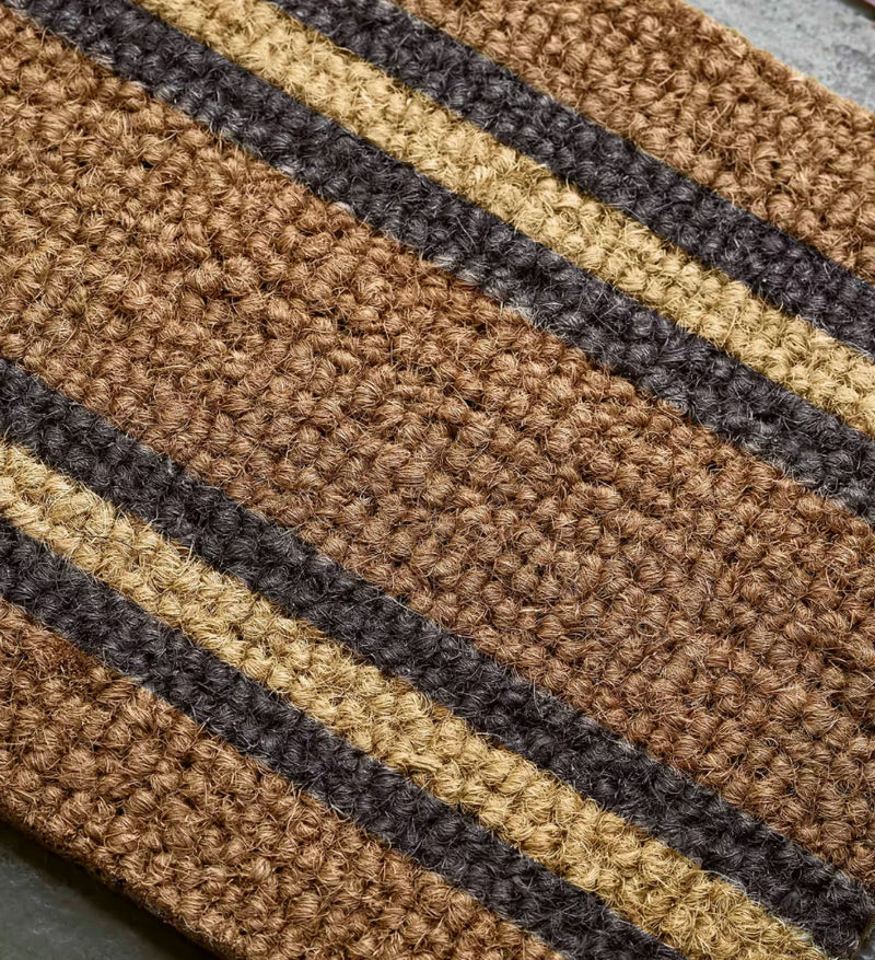 Brown natural stripe thick door mat rug 65x40