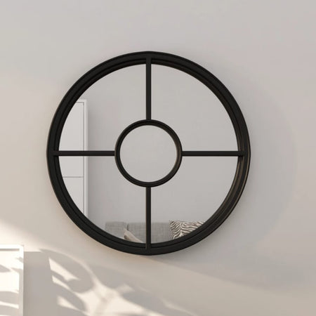 Black wooden round window mirror 100cm