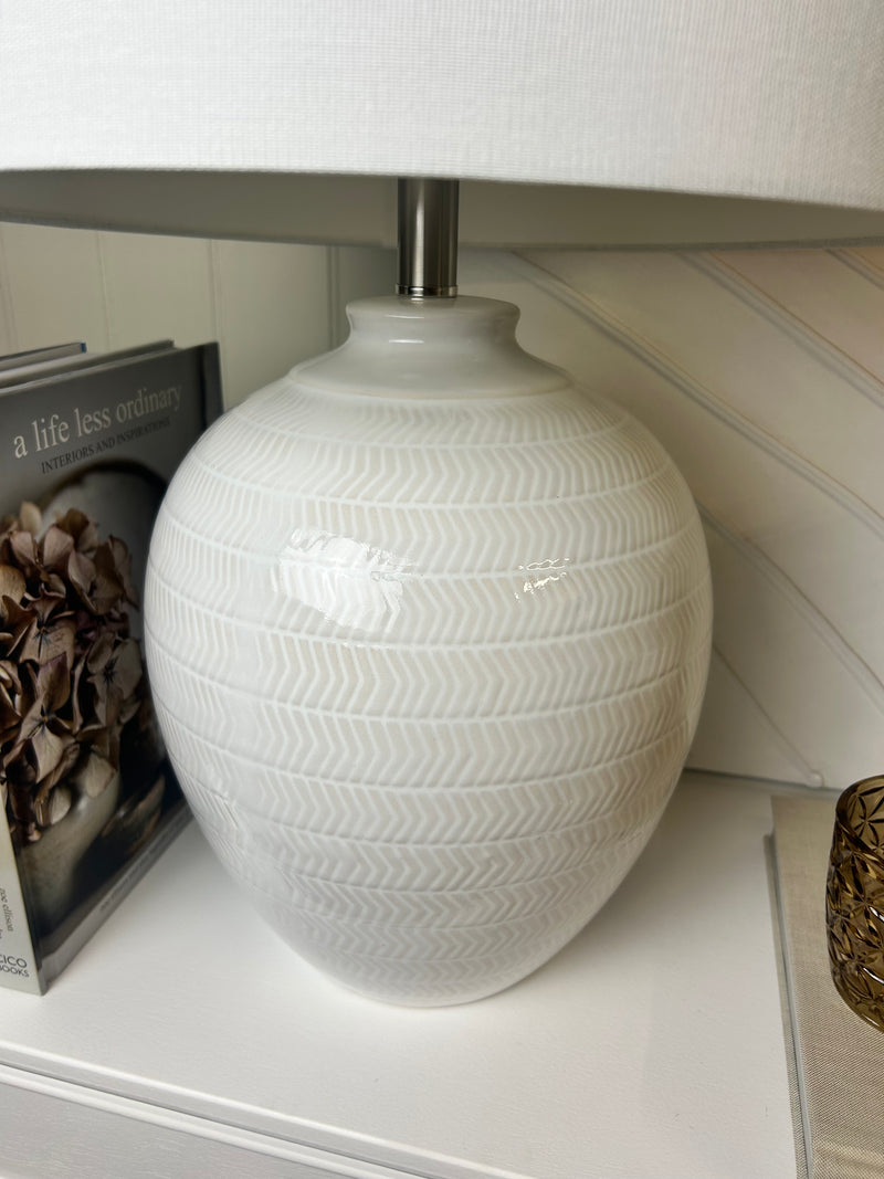 Textured ceramic lamp with linen shade