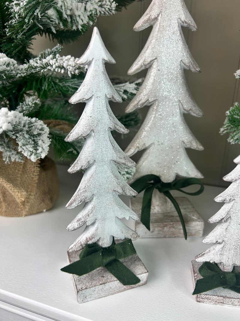 Snowy White Wash Standing Christmas trees, 3 Sizes