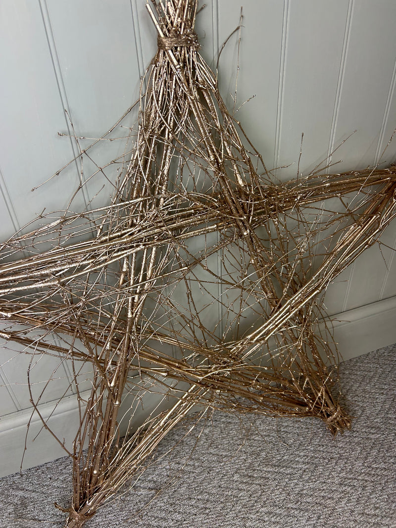 Extra large Champagne gold twig rustic wicker Bamboo Star