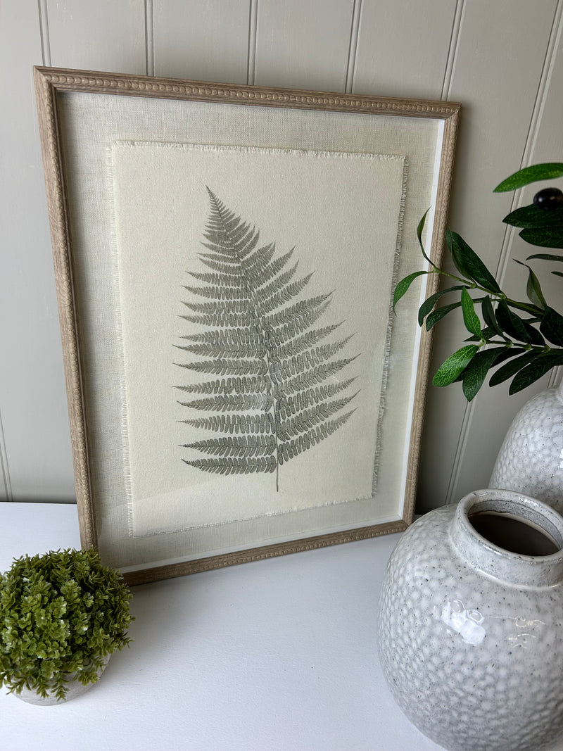 Beaded wood frame fern botanical prints 2 styles