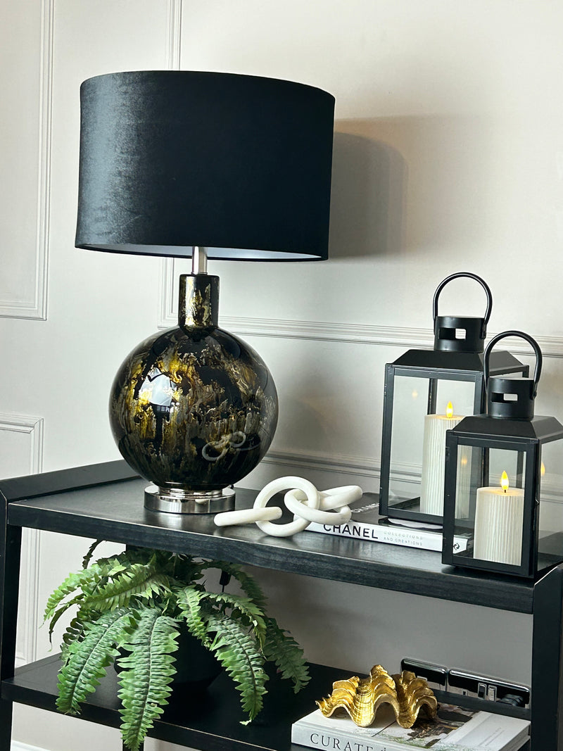 Bronze black gold silver glass abstract lamp with black shade