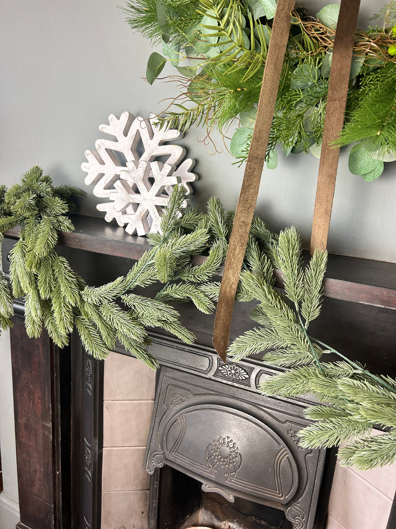 Flocked spruce Norfolk  long full garland 175cm