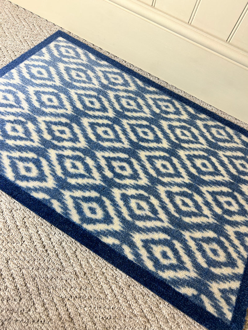 Blue abstract geo board washable rug door mat 50x75