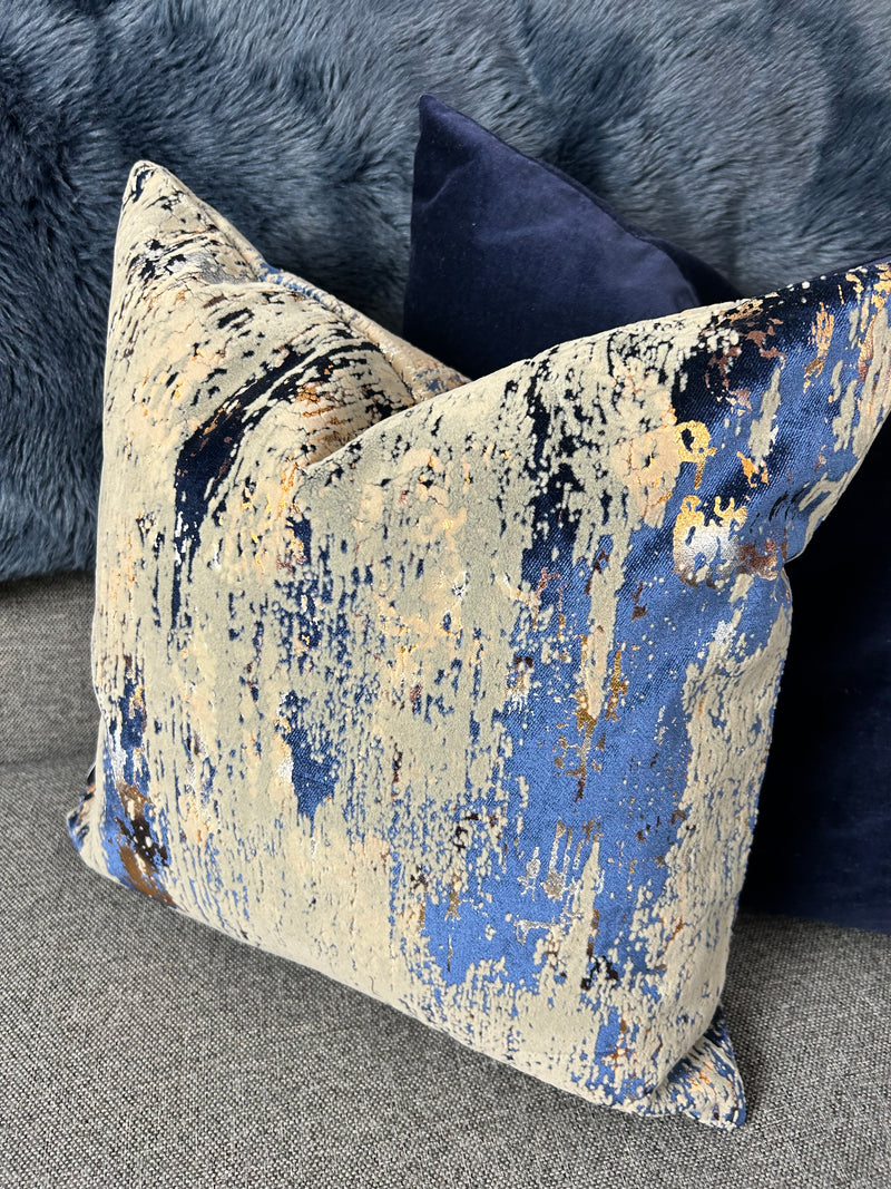 Torcello Navy bronze taupe Gold Feather luxury Cushion 43x43cm
