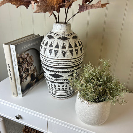 Rustic cream and brown tribal monochrome vase