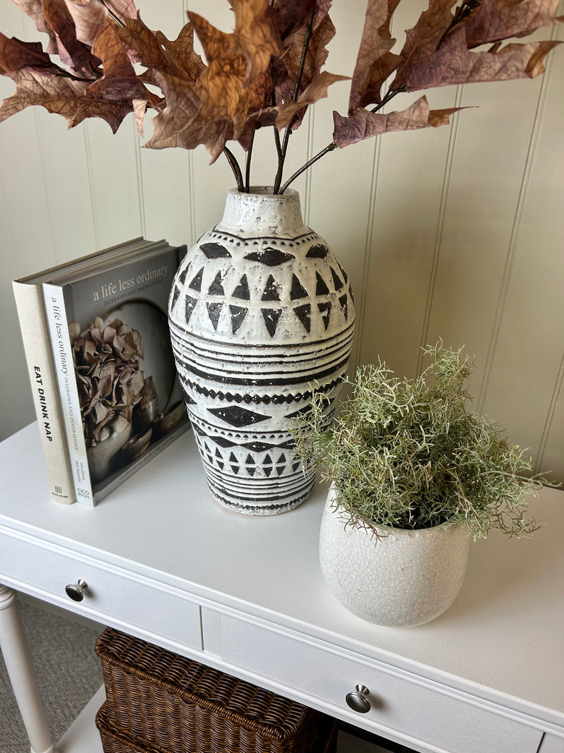 Rustic cream and brown tribal monochrome vase