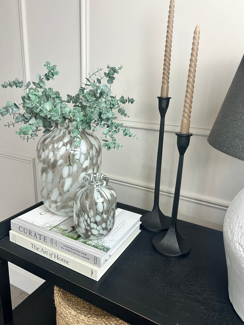 Mottled taupe white speckled glass vase 3 sizes