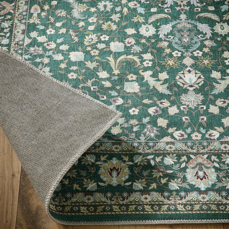 Emerald green traditional machine washable rug mat 120x170