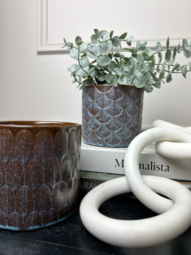 Blue brown patterned plant pot