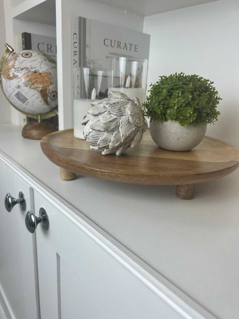 Natural wooden tray plate on feet 35cm