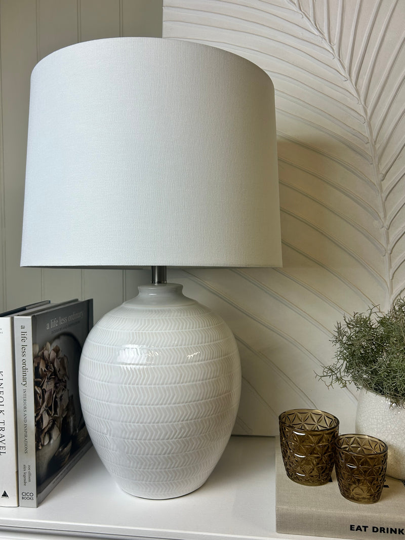 Textured ceramic lamp with linen shade