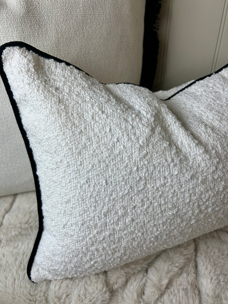 Luca white cream black Boucle Weave Rectangular Cushion 30cm x 40cm