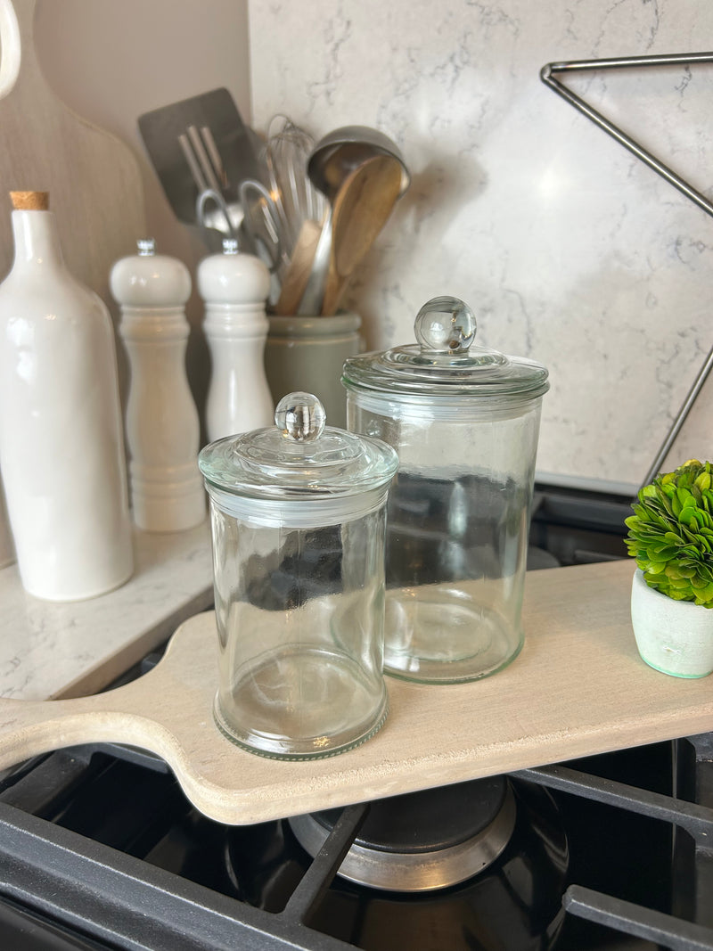 Glass lidded storage jar 2 sizes