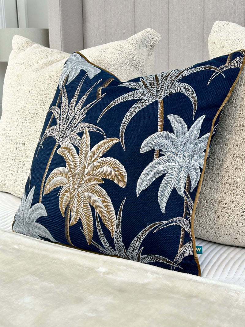 Galapagos Cushion navy palm leaf