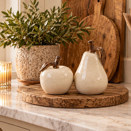 Cream crackle glaze apple pear ornament