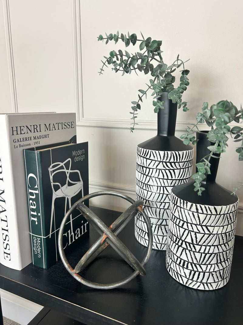 Small Black and White Aztec Bottle Neck Vase