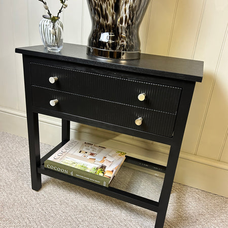 Black two drawer glass shelf side table bedside end sofa table