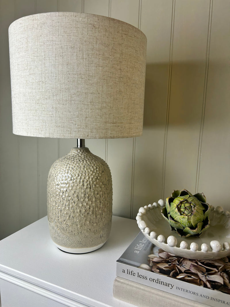Stoneware ceramic Two Tone Taupe natural Textured Lamp Linen Shade