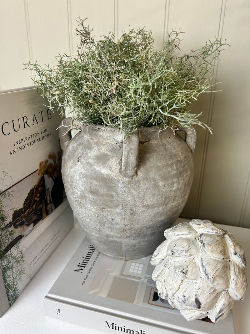 Stone chunky rustic vase with handles