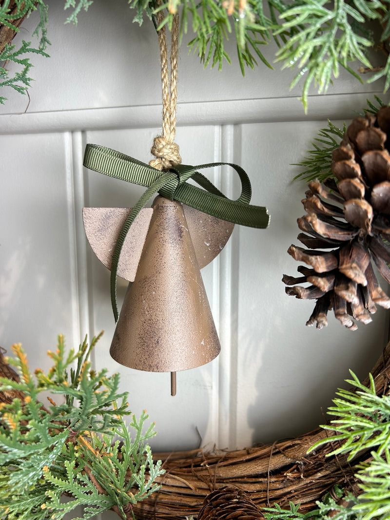 Hanging rustic Metal angel bell hanger