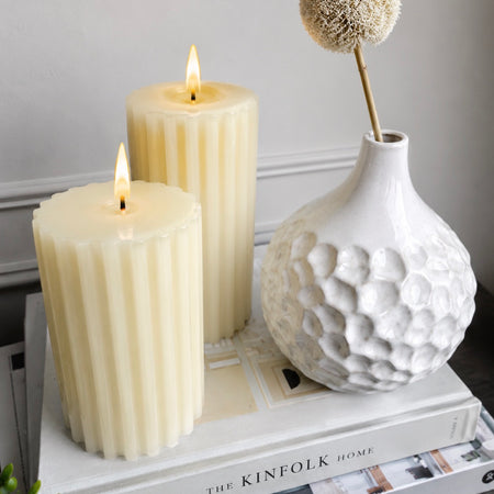 Cream ribbed LED candle with timer