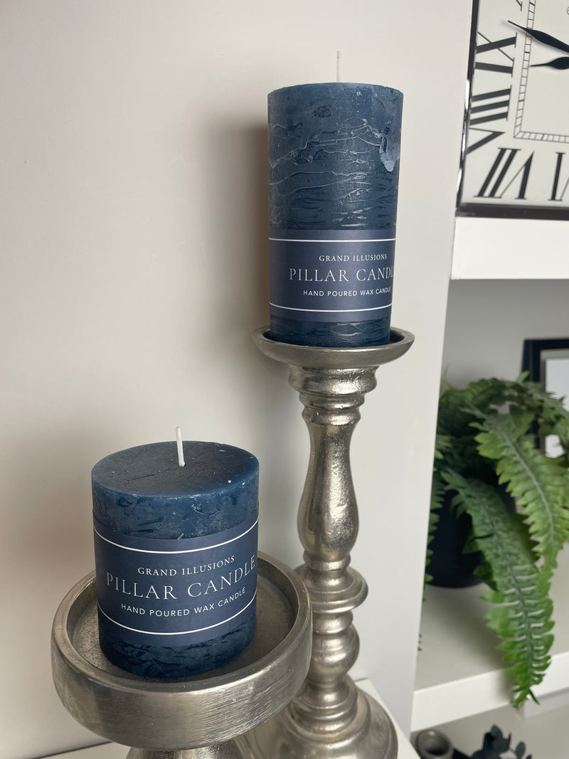 Rustic Inky Blue navy Pillar Candle Medium