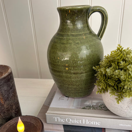 Dark Green Ribbed Pitcher Jug 20cm