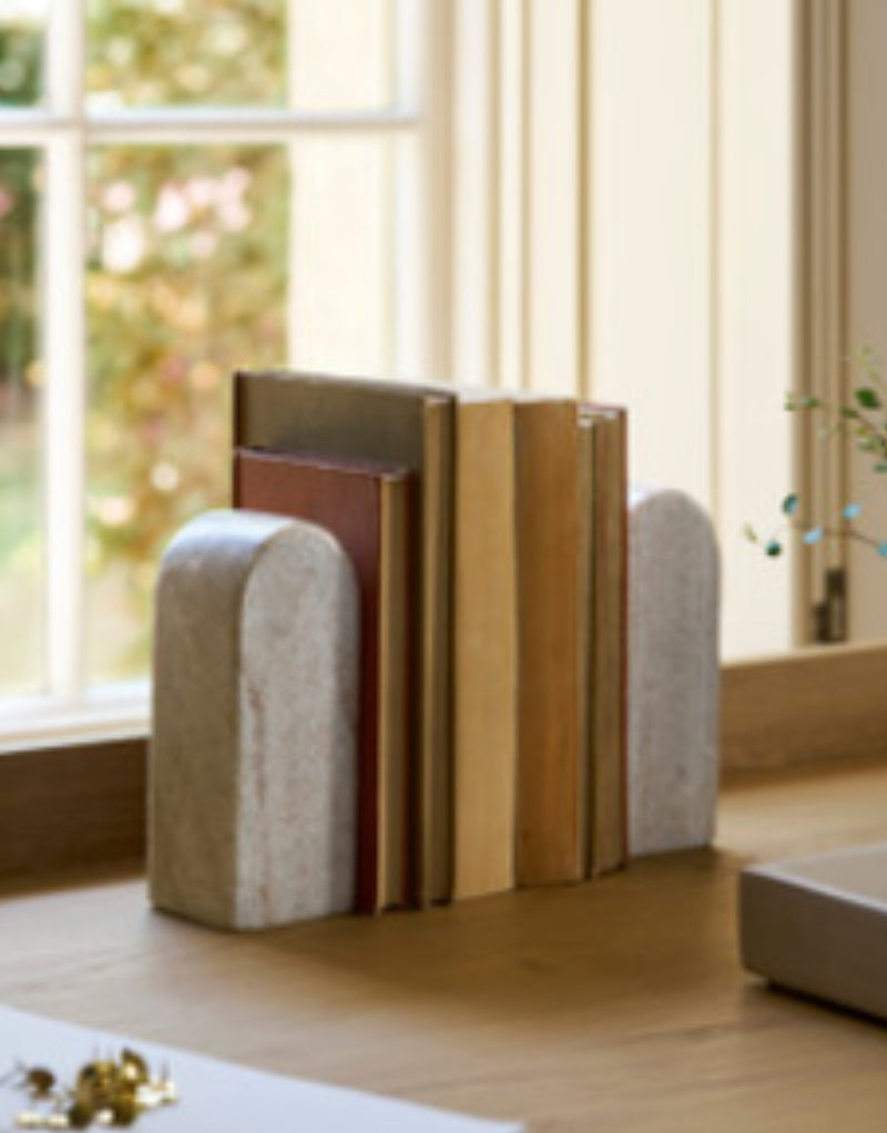 Solid marble brown beige taupe pair of bookends