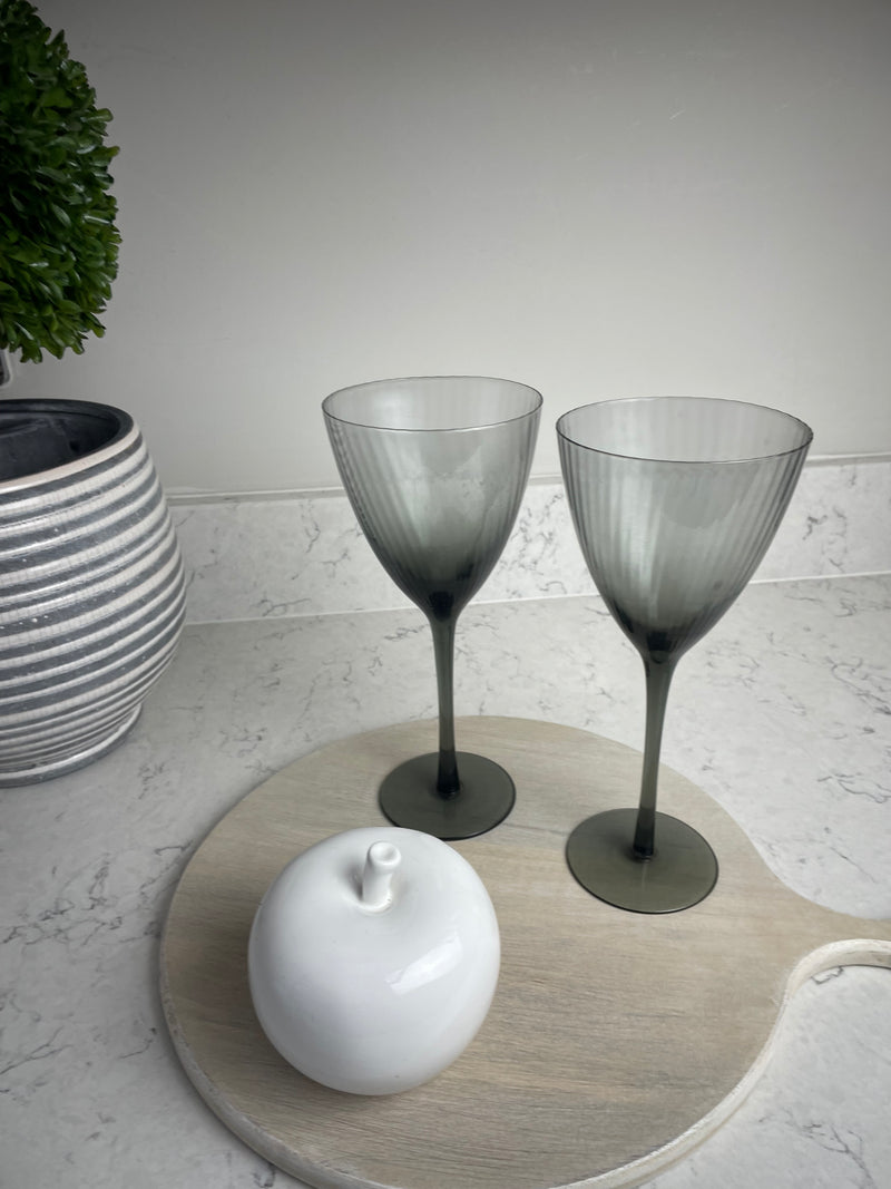 Set of 4 Smoked glass ribbed Berkeley Wine Glasses