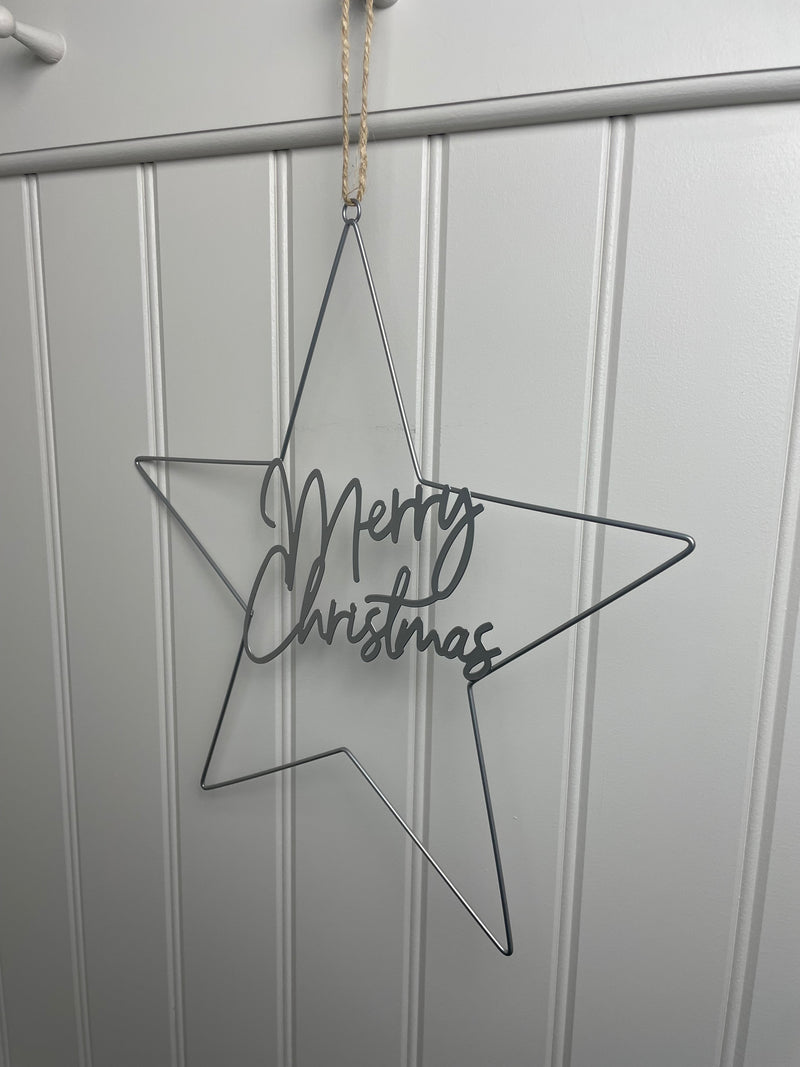 Merry Christmas Silver Metal Star 40cm
