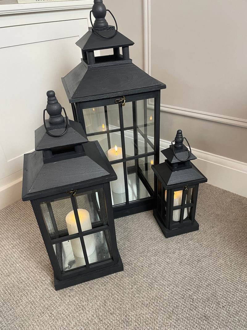 Black wooden lantern 3 sizes available