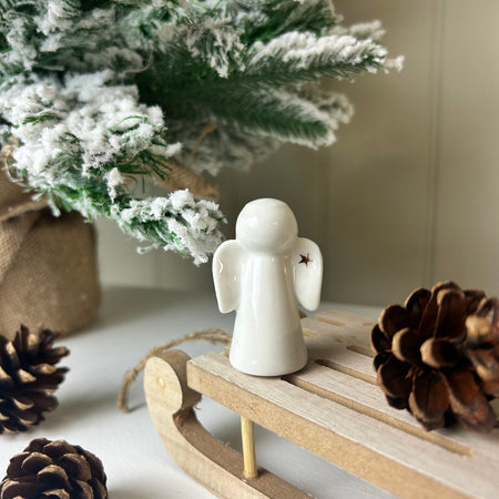 Ceramic angel with Gold Star wing 6cm