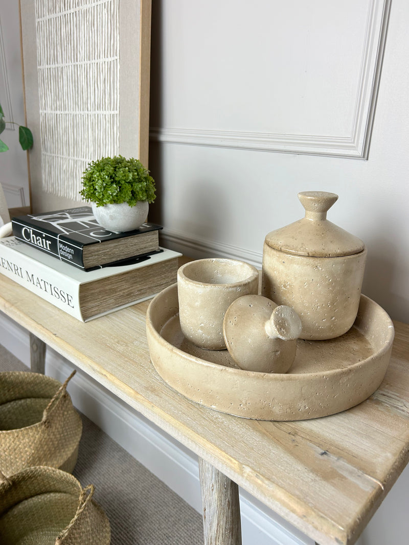 Taupe clay lidded jar pot 2 sizes