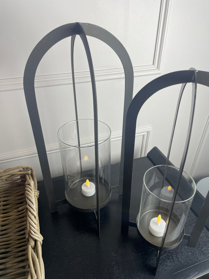 Store seconds Black arched metal glass candle holder lantern